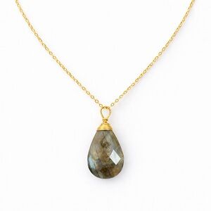 N44247 Labradorite Teardrop Gold Necklace